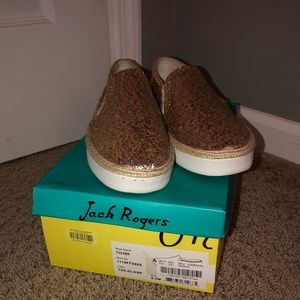 Brand new Jack Rogers gold glitter slip on shoes